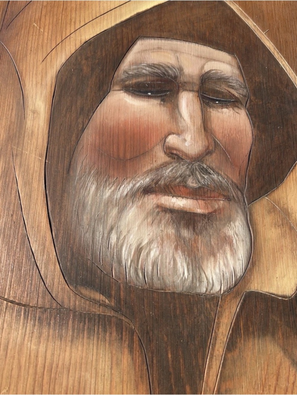 Original Monk Portrait on Wood Hand Drawn Signed Bro Matthew Religious Wall Art - Picture 7 of 11